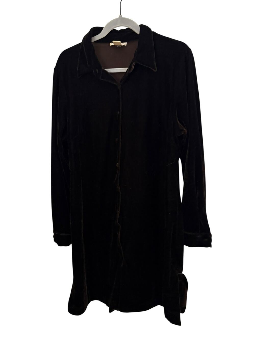 Annie Alexander Vintage Velvet Shirt Dress L Long Sleeve Side Slits Whimsy Goth